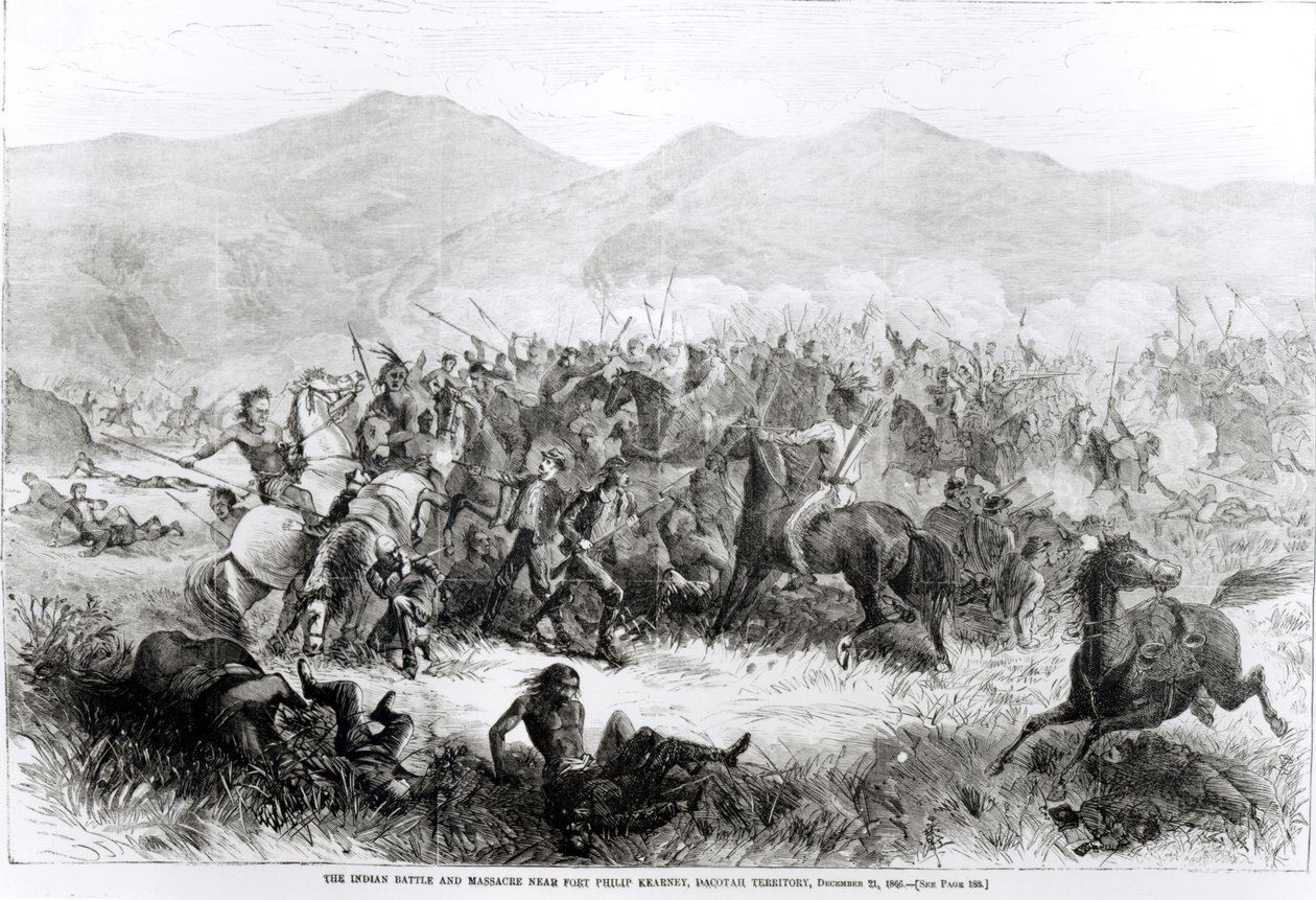 Die Indianerschlacht und das Massaker in der Nähe von Fort Philip Kearney, Dakotah-Territorium, 21. Dezember 1866 von American School