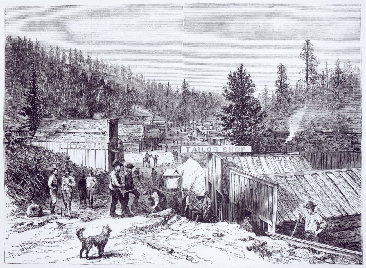Der Indianerkrieg, Deadwood City, Black Hills von Dakota, nach einem Foto von S. J. Morrow von American School