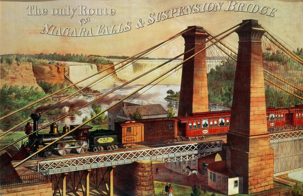 Die einzige Route über die Niagarafälle und die Hängebrücke, 1876 von American School