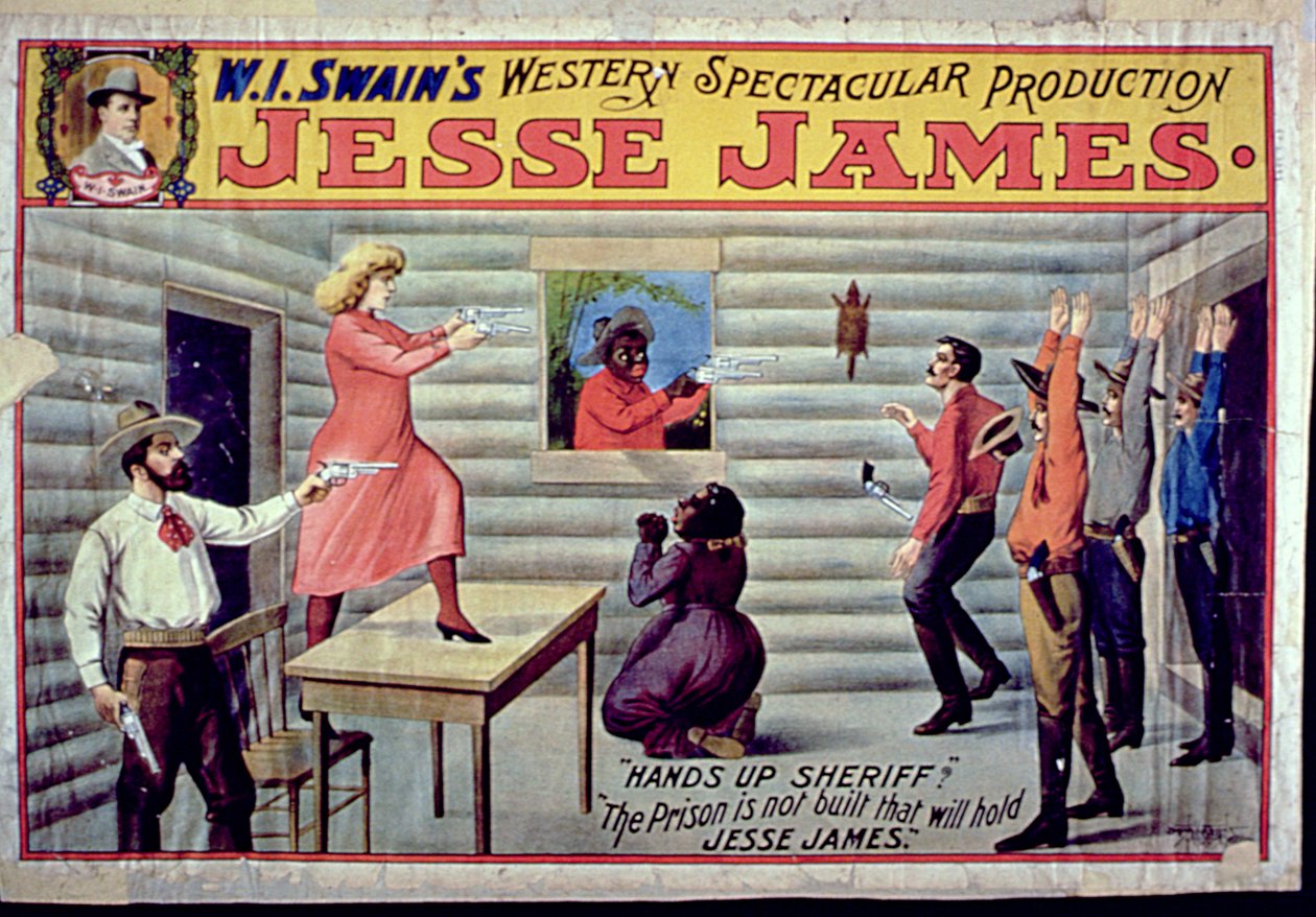 Das Gefängnis ist nicht gebaut, das Jesse James halten wird, Werbung für W. I. Swains spektakuläre Produktion von Jesse James von American School