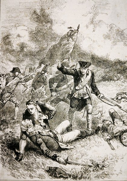 Der Tod von Major John Pitcairn der britischen Marines bei der Schlacht von Bunker Hill von American School