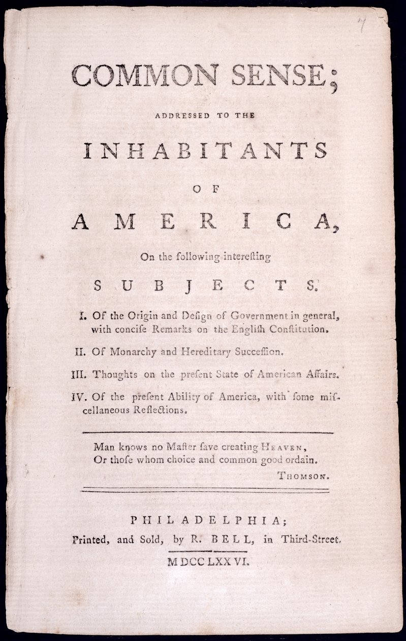 Titelseite von Common Sense von Thomas Paine, 1776 von American School