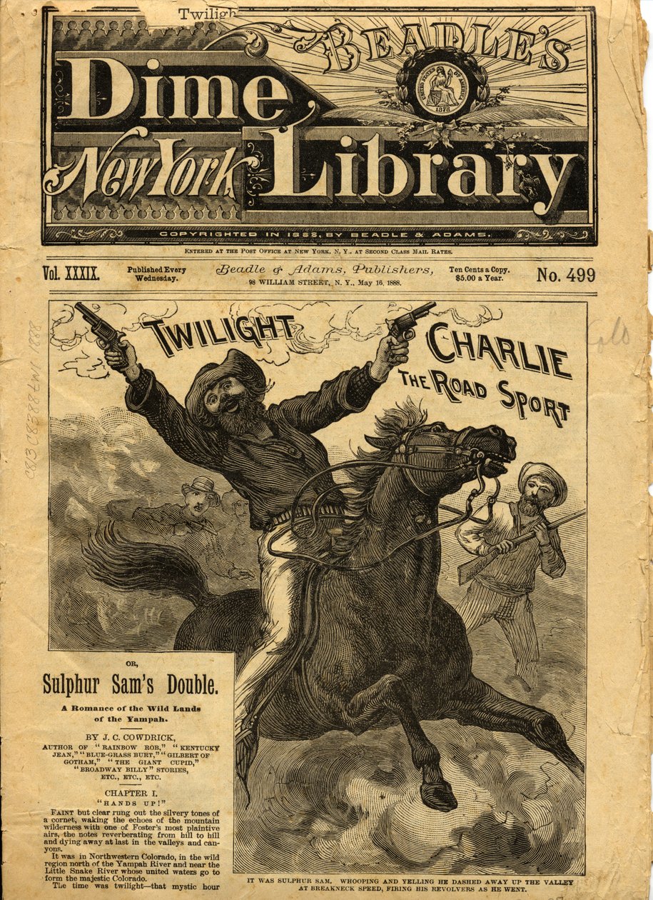 Twilight Charlie, Titelseite von Beadles New York Dime Novel, 1888 von American School