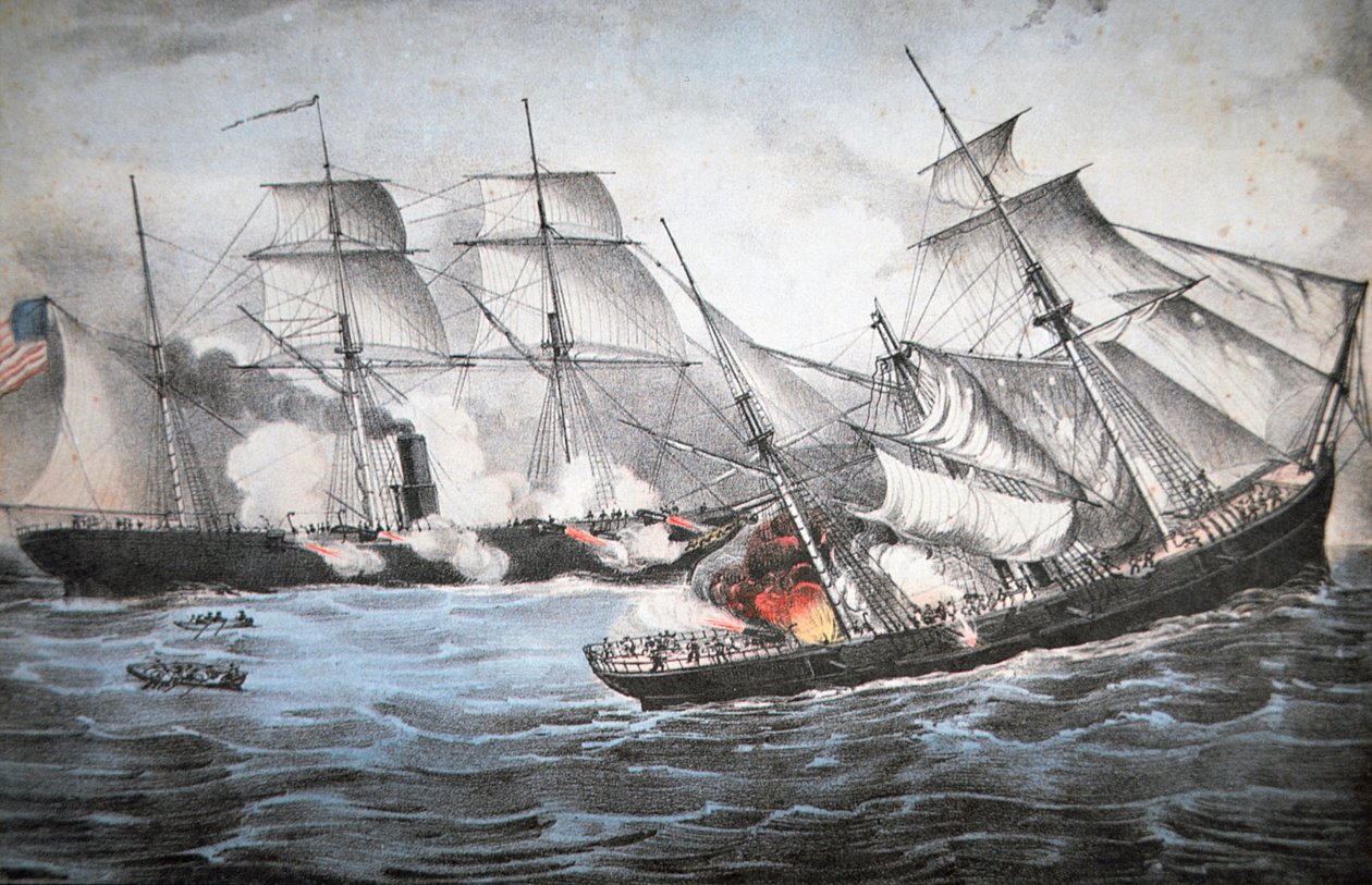 U.S. Schoner "Kearsage" versenkt konföderierten Räuber "Alabama" vor Cherbourg von American School