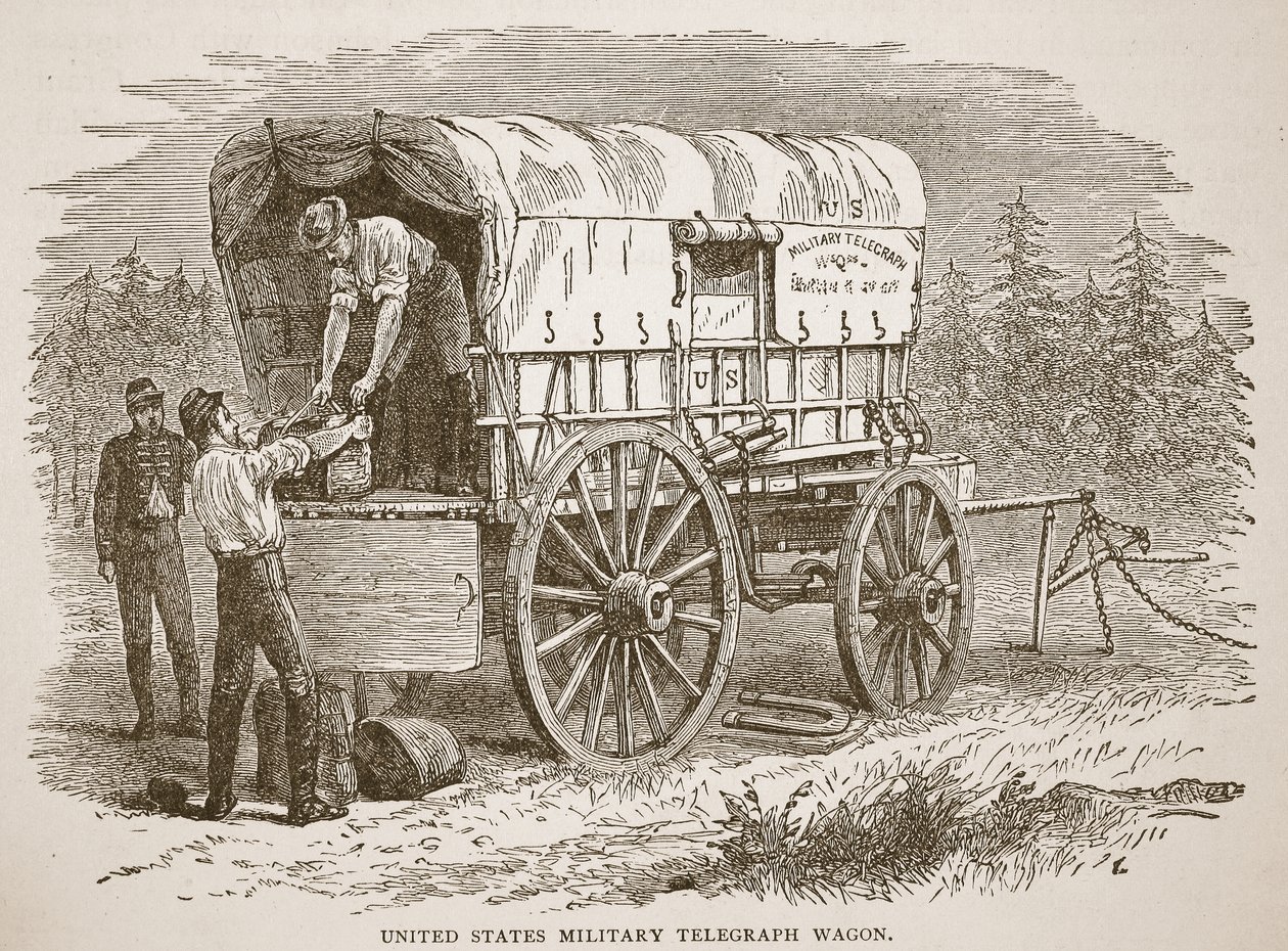 Militärischer Telegrafenwagen der Vereinigten Staaten, aus einem Buch veröffentlicht 1896 von American School