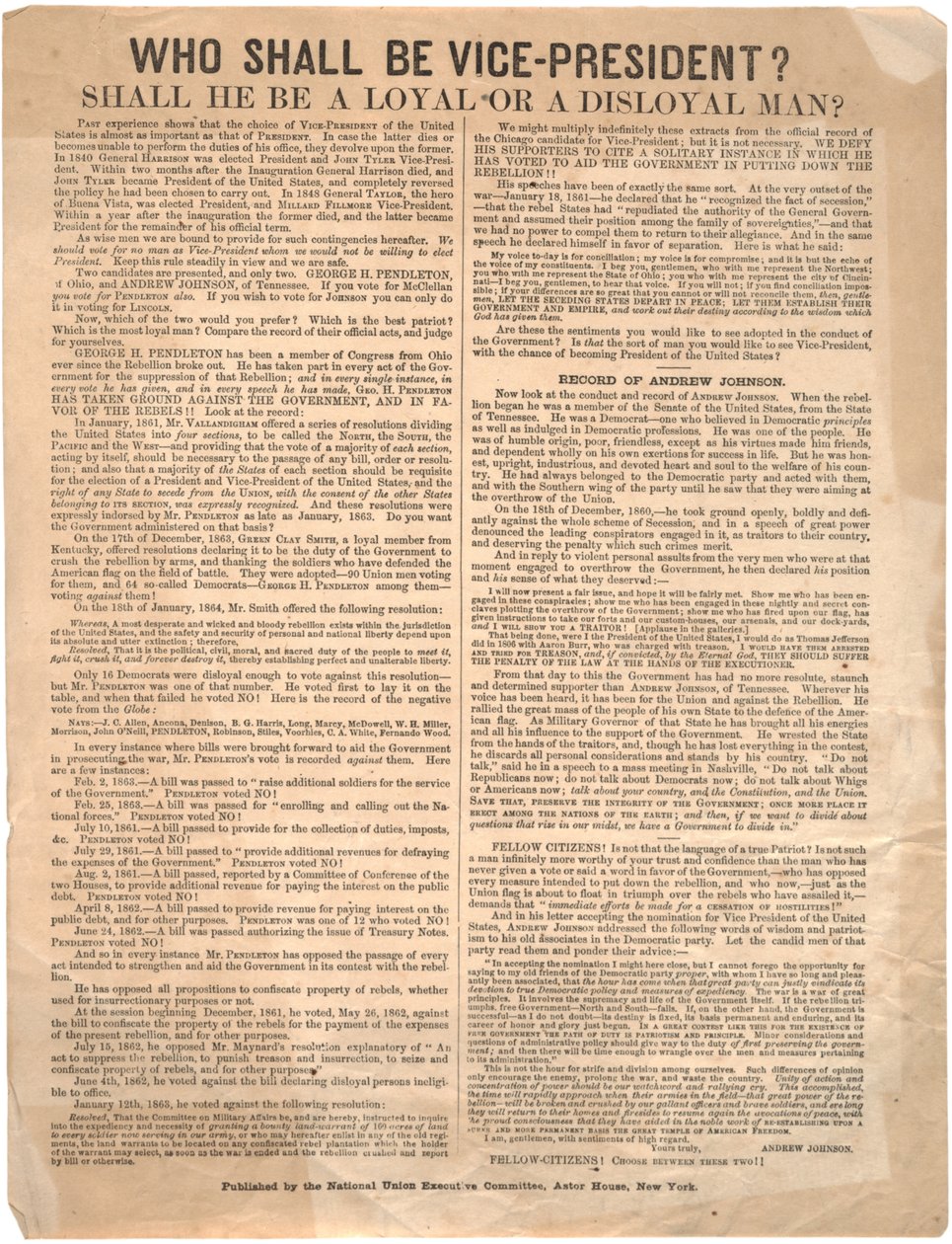 Wer wird Vizepräsident? George Pendleton vs. Andrew Johnson (Wahl 1864), 1864 von American School