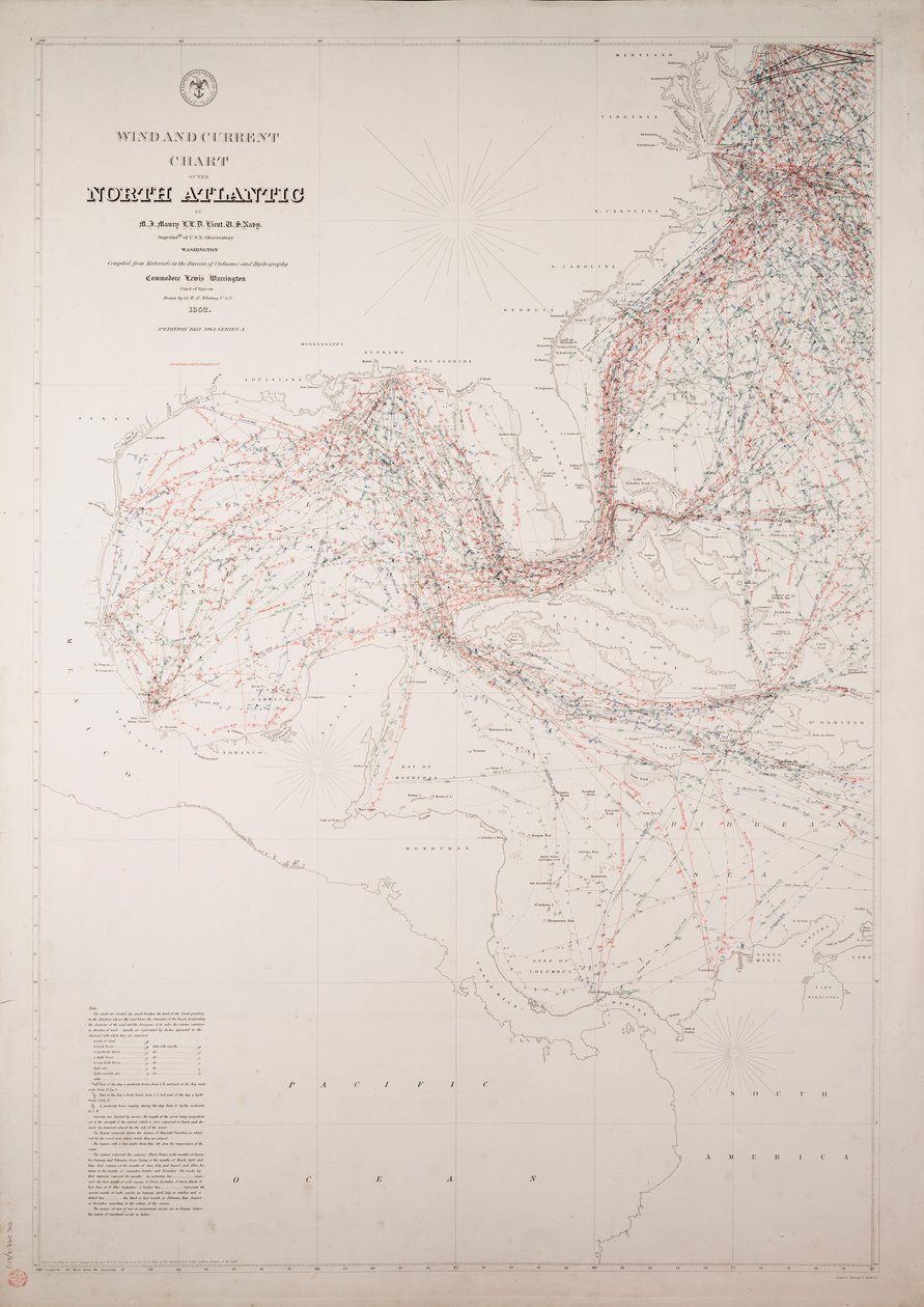 Wind- und Strömungskarte des Nordatlantiks von American School