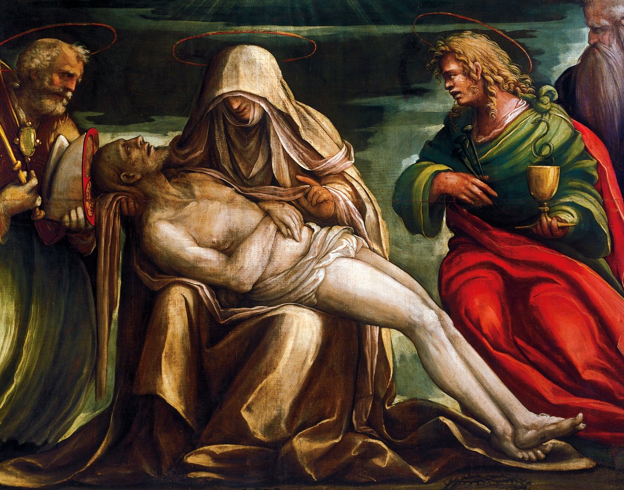 Pietà mit den Heiligen Markus, Ambrosius, Johannes dem Evangelisten und Antonius Abt, von Amico Aspertini, um 1519 von Amico Aspertini