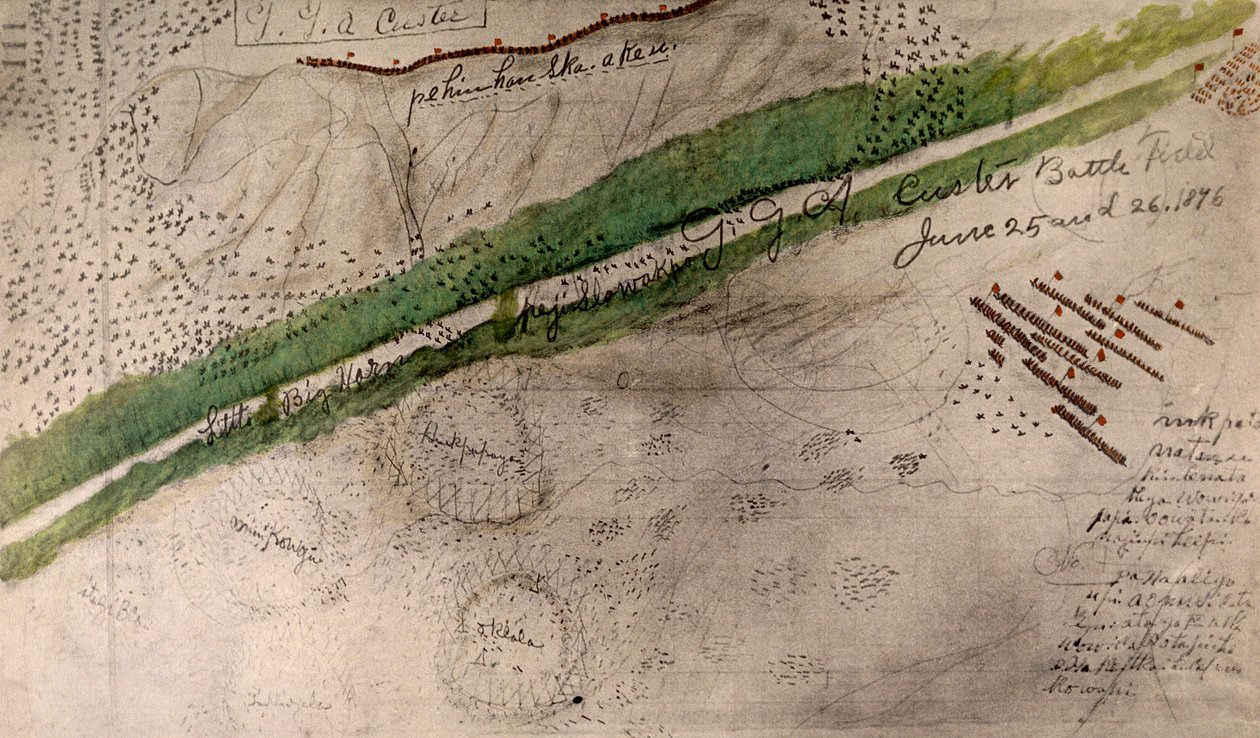 Topographische Karte des Schlachtfeldes von Little Big Horn von Amos Bad Heart Buffalo