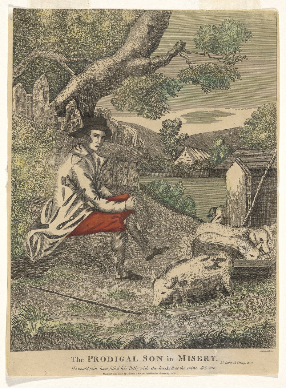 Der verlorene Sohn im Elend (Er hätte gerne seinen Bauch mit den Schoten gefüllt, die die Schweine fraßen - Lukas 15, Kapitel 16) von Amos Doolittle