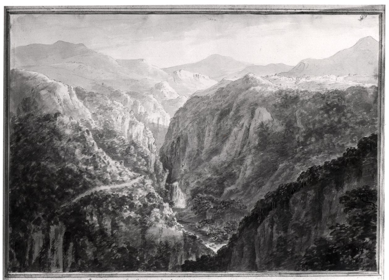 Szene aus dem Gasthaus am Teufelsbrücke mit dem Fall des Rhydal, aus 