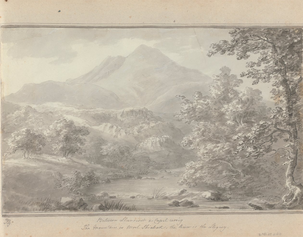 Ansichten in England, Schottland und Wales: Zwischen Llanrwst und Capel Cerrig, der Berg ist Moel Shiabod, der Fluss ist Lligwy von Amos Green