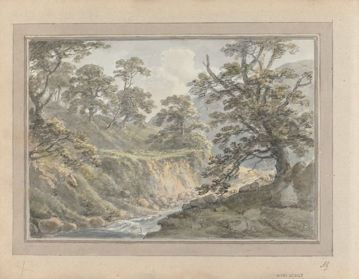 Ansichten in England, Schottland und Wales: Landschaft mit Bach von Amos Green