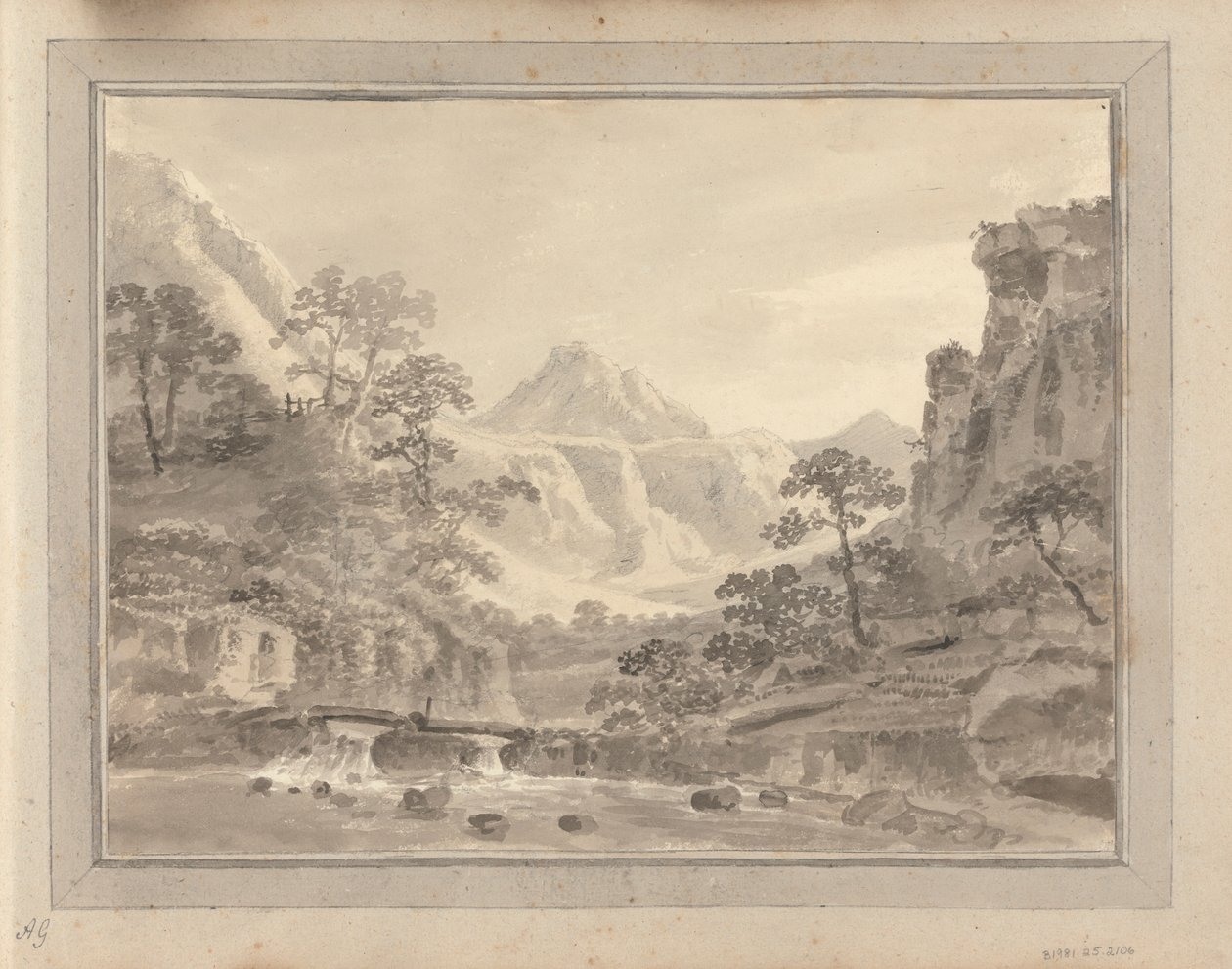 Ansichten in England, Schottland und Wales; Tour in Schottland: Berglandschaft mit Brücke von Amos Green