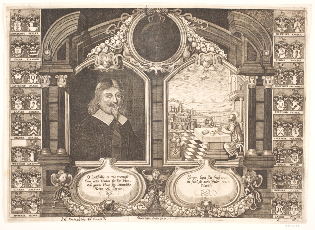 Johan Brockenhuus sowie Szene mit dem Evangelisten Matthäus. Zur Leichenpredigt von Anders Ottesen