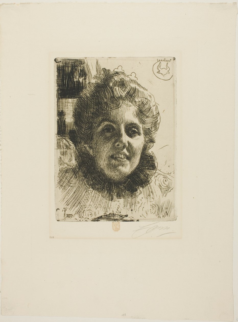 Aurore (Mrs. Aurore Klintberg, geb. Oxenstierna, Kopf) von Anders Leonard Zorn