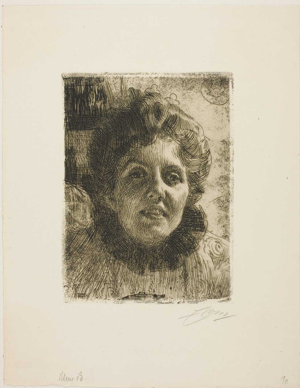 Aurore (Frau Aurore Klintberg, geborene Oxenstierna, Kopf) von Anders Zorn