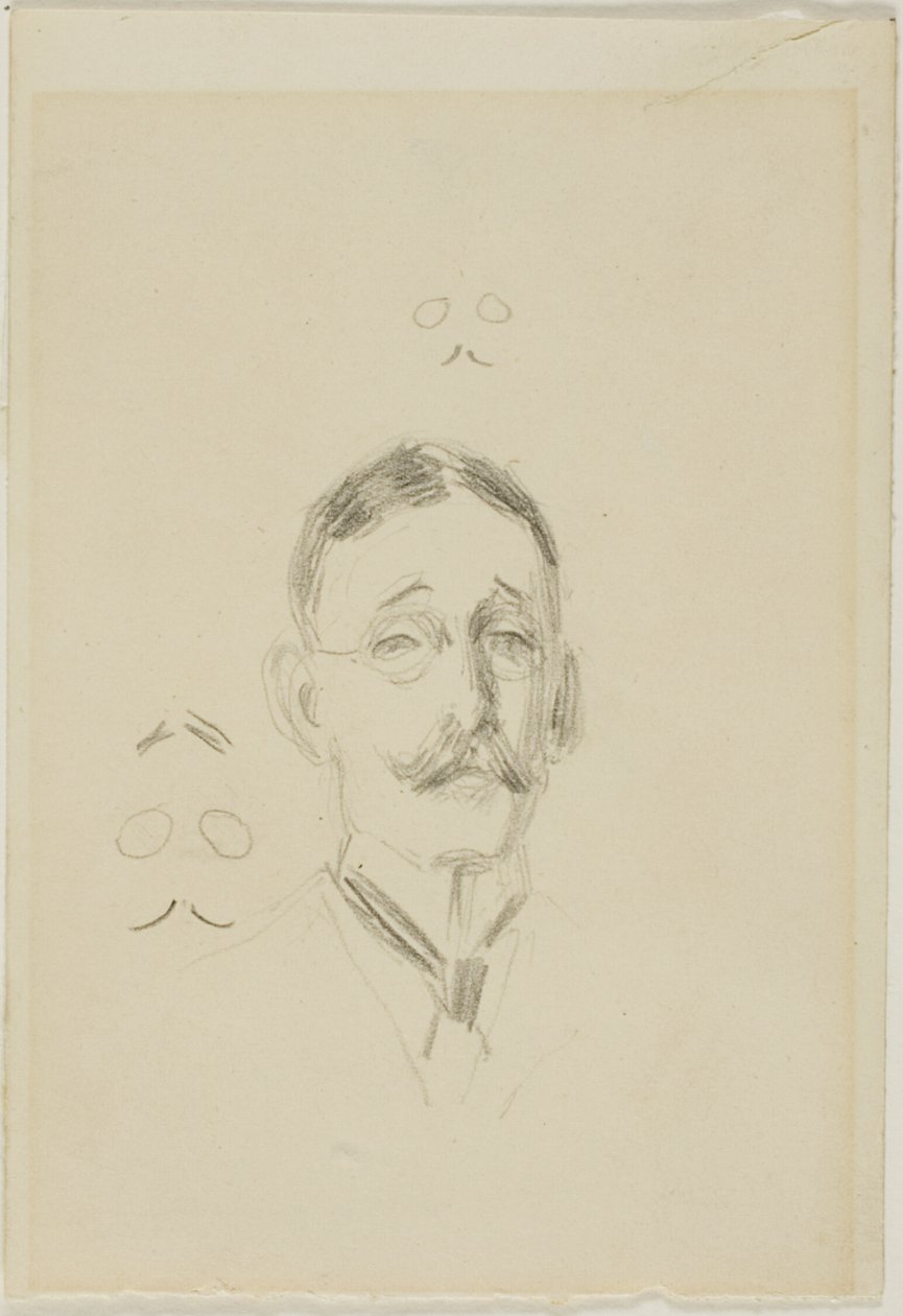 Kopf eines Mannes mit Brille mit zwei Skizzen von Anders Zorn