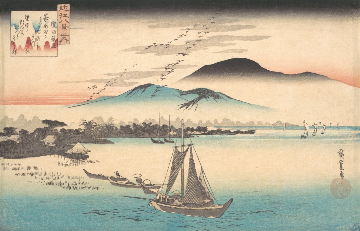 Gänse fliegen nach Katada hinunter von Ando Hiroshige
