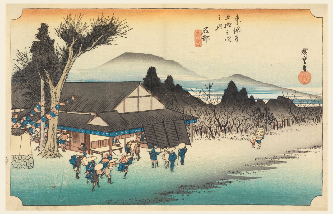 Ishibe (Megawa Sato), in Die dreiundfünfzig Stationen der Tokaido-Straße (Tokaido Gojusan Tsugi-no Uchi) von Ando Hiroshige