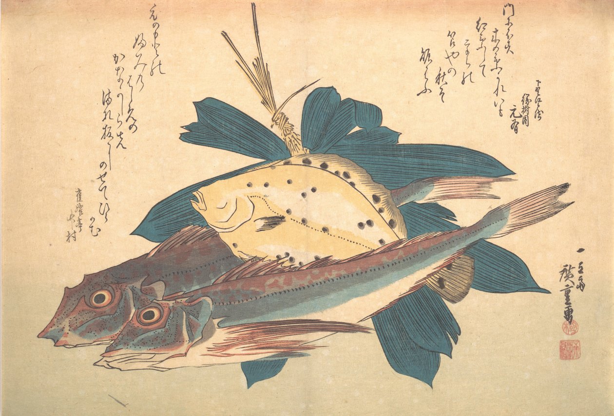 Kanagashira und Karei Fisch, aus der Serie Uozukushi Jede Fischart, 1830er Jahre von Ando Hiroshige
