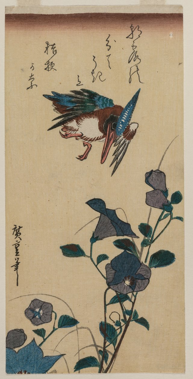 Eisvogel und chinesische Glockenblumen, frühe oder mittlere 1830er Jahre von Ando Hiroshige