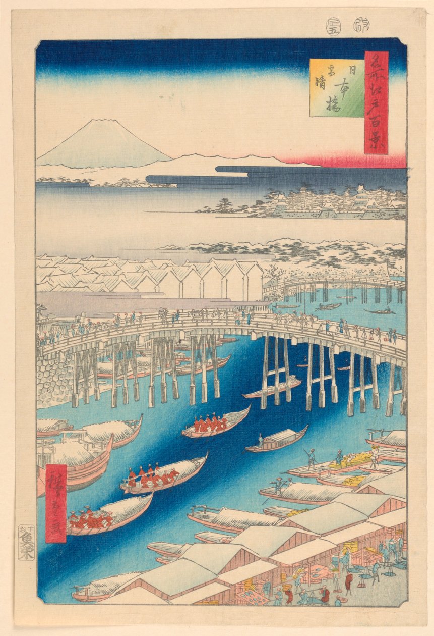 Nihonbashi, Klare Wetter nach dem Schnee (Nihon-bashi, yuki-bare) aus der Serie Einhundert berühmte Ansichten von Edo von Ando Hiroshige