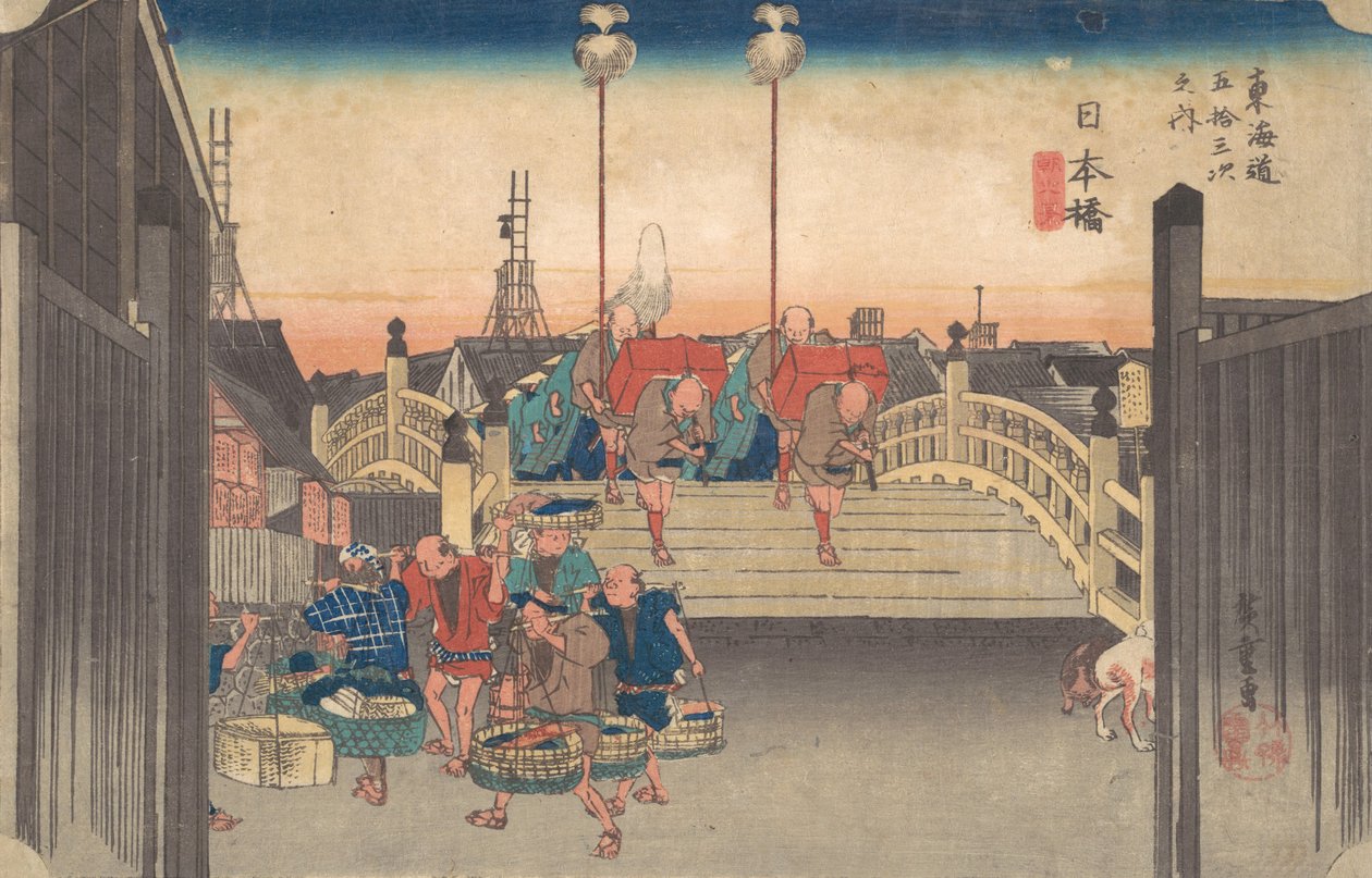 Stationen Eins: Morgenansicht von Nihonbashi, ca. 1833-34 von Ando Hiroshige