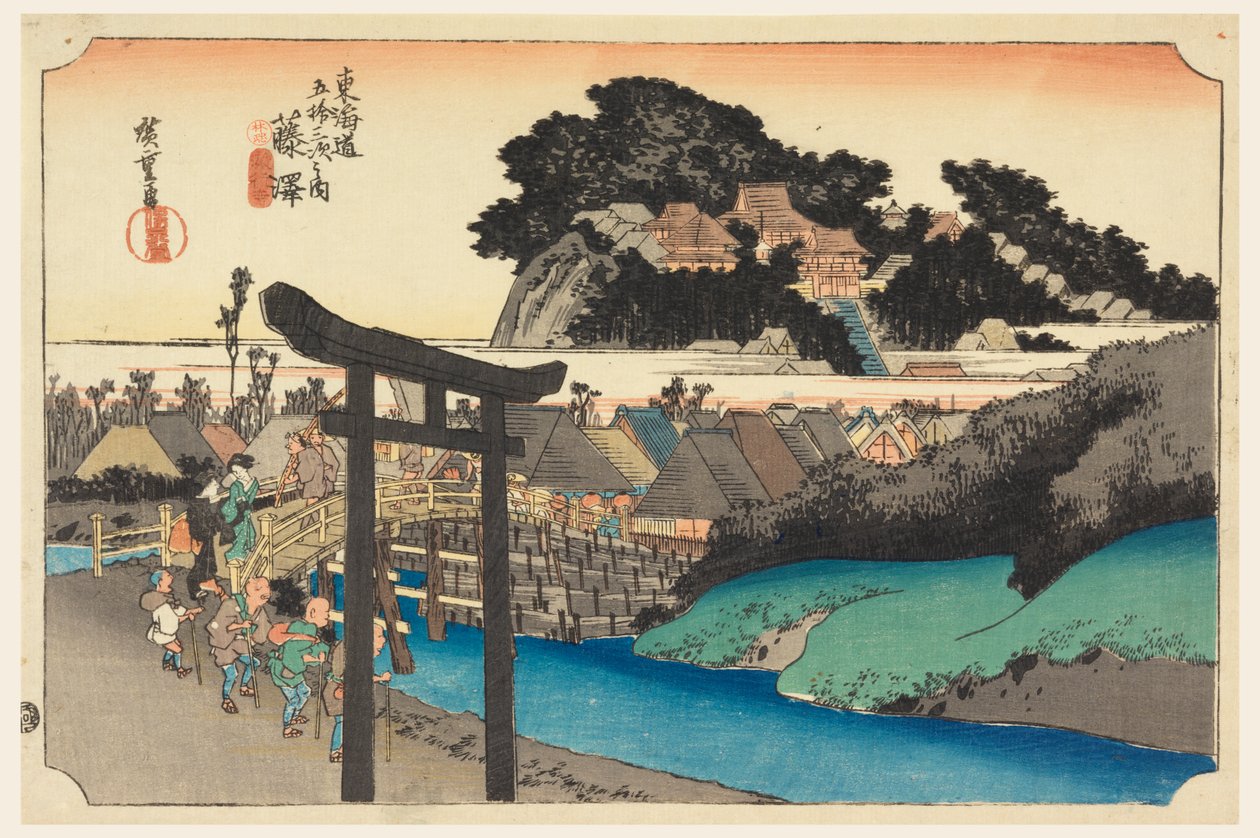 Yugoyoji-Tempel (Fugisawa), in Die dreiundfünfzig Stationen der Tokaido-Straße (Tokaido Gojusan Tsugi-no Uchi) von Ando Hiroshige