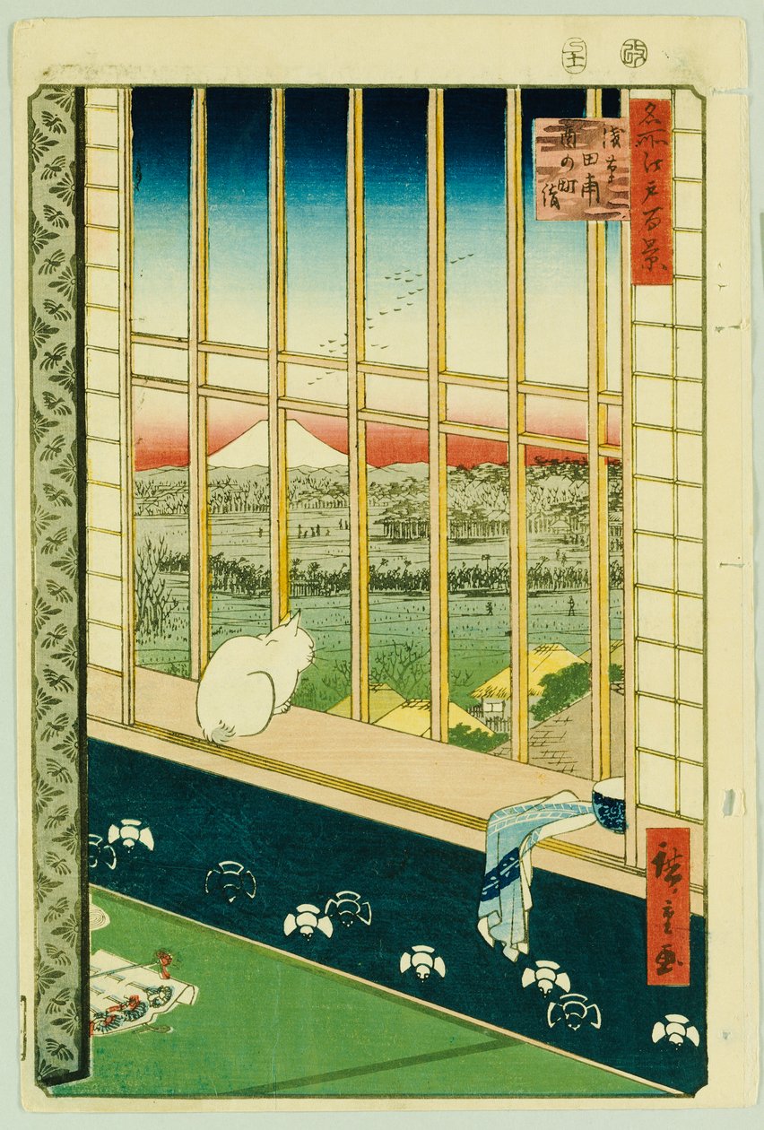 Asakusa-Reisfelder während des Hahnenfestes von Ando or Utagawa Hiroshige