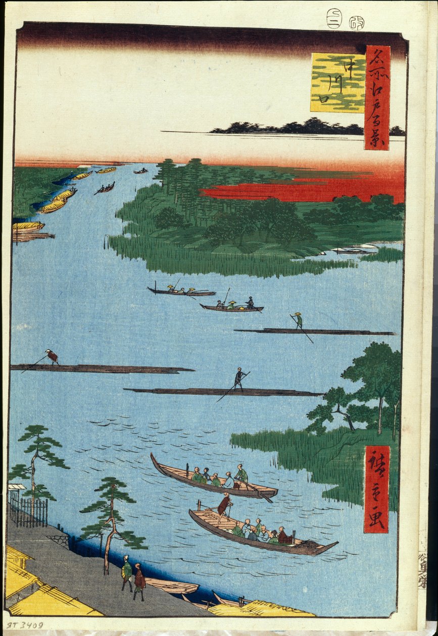 Hundert berühmte Ansichten von Edo: Die Mündung des Nakagawa-Flusses von Ando or Utagawa Hiroshige