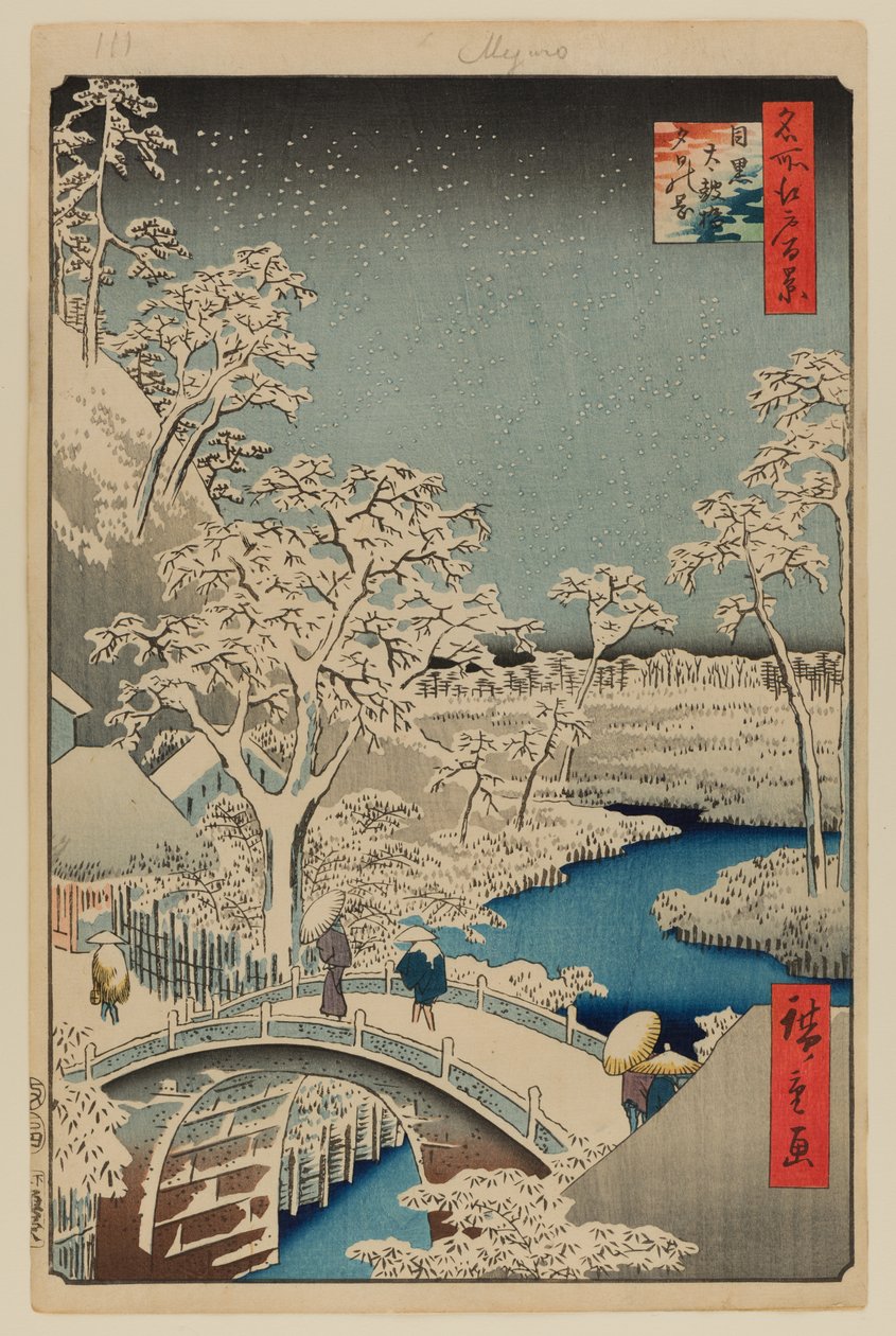 Meguro Trommelbrücke und Sonnenuntergangshügel von Ando or Utagawa Hiroshige