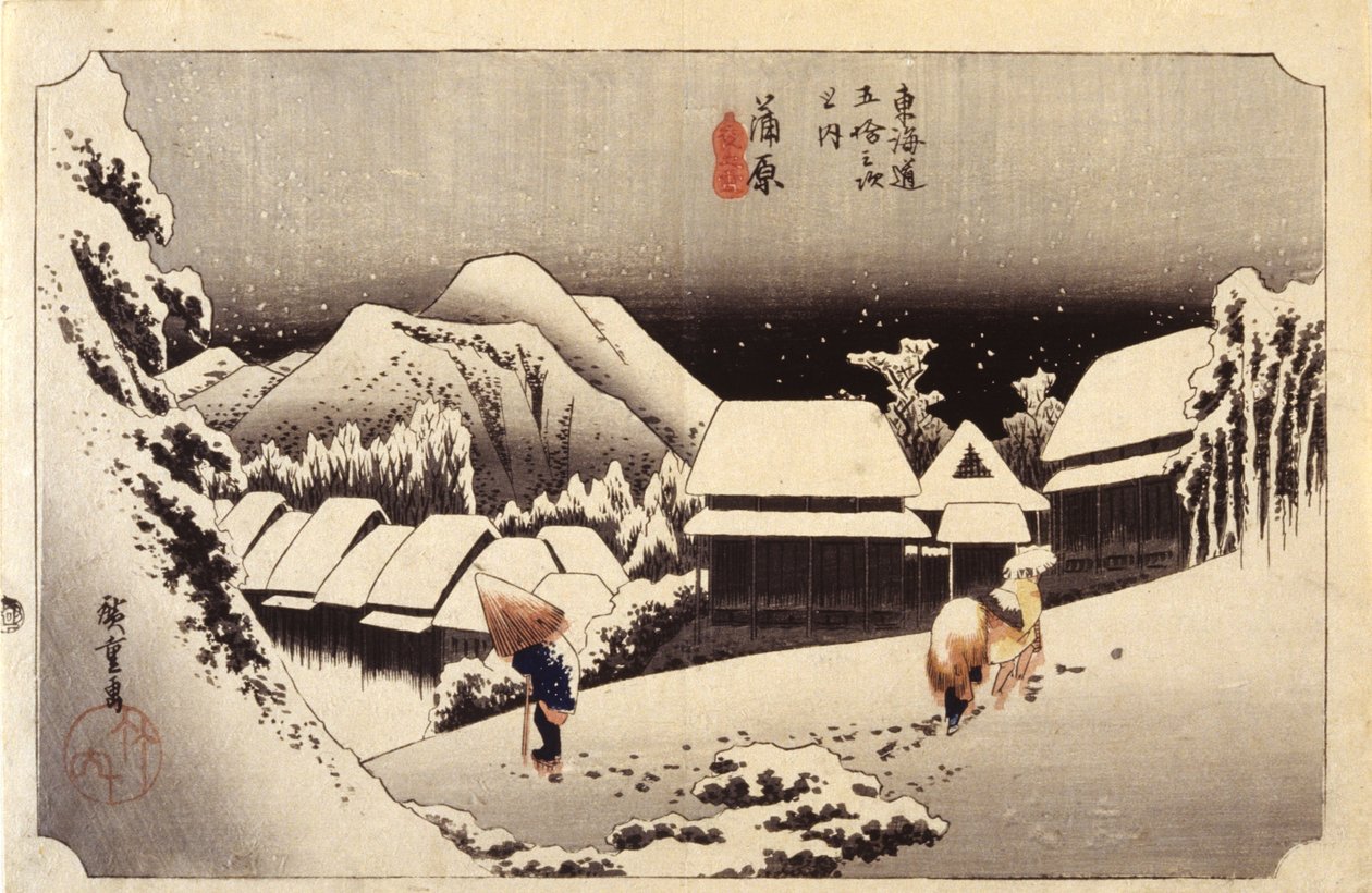 Nachtschnee in Kanbara, #16 von Ando or Utagawa Hiroshige