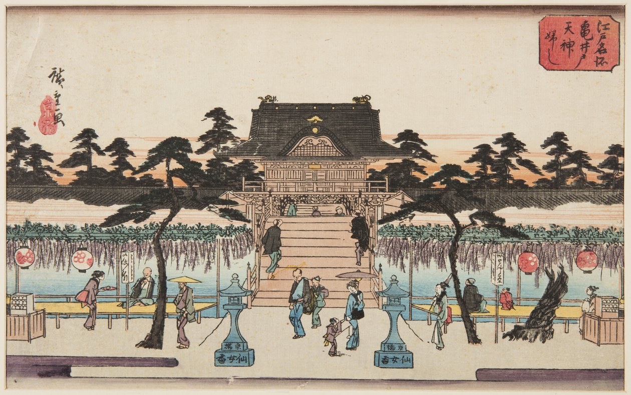 Wisteria am Kameido Tenjin Schrein von Ando or Utagawa Hiroshige