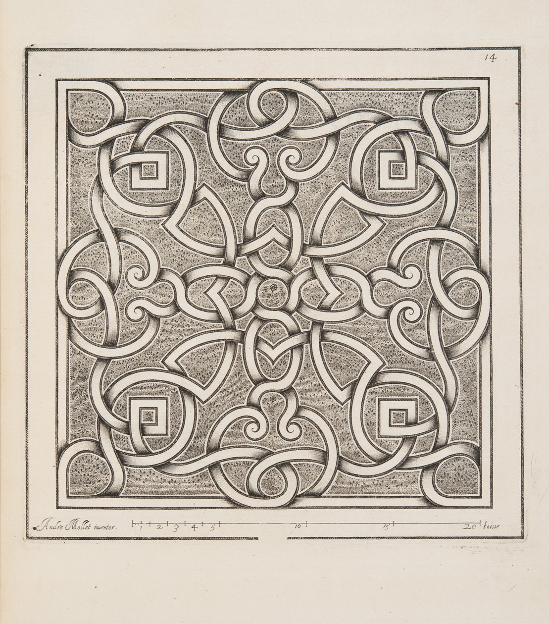 Entwurf für ein Parterre, aus Theatre des Plans et Jardinages, veröffentlicht 1652 von André Mollet