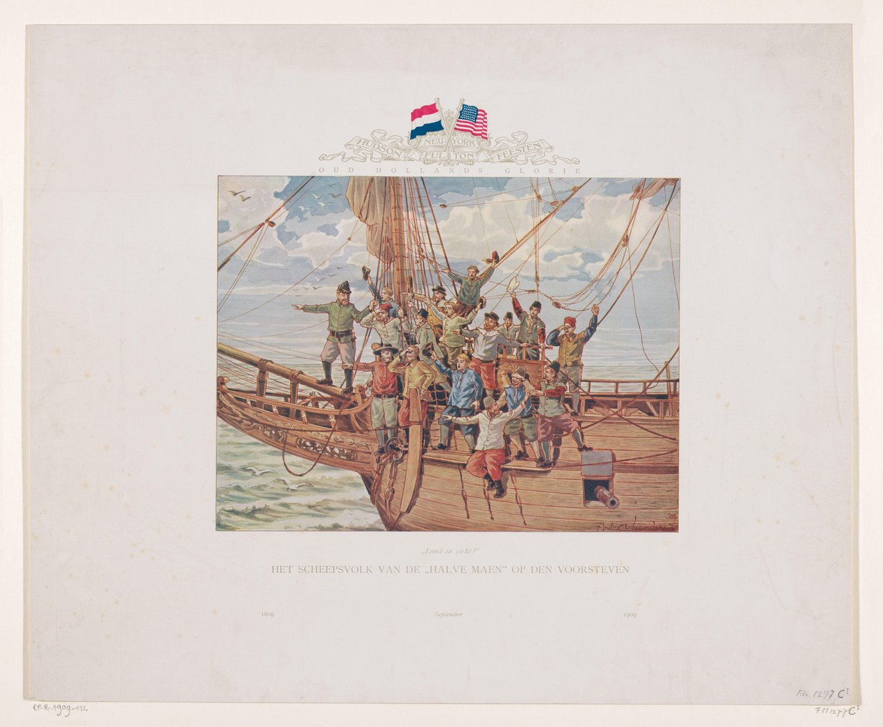 Das Schiff von Henry Hudson, die Halve Maen, nähert sich der nordamerikanischen Küste, 1609 von André Vlaanderen