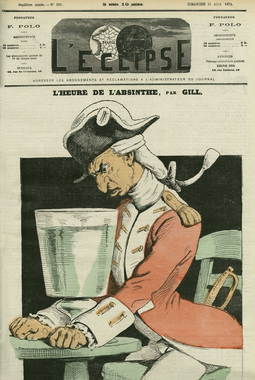 Absinthstunde, Illustration eines Gedichts von Gill. Titelblatt in „L