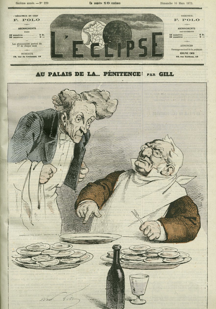 Im Palast der Buße, Karikatur des Präsidenten der Republik Adolphe Thiers (1797-1877). Titelblatt in „L