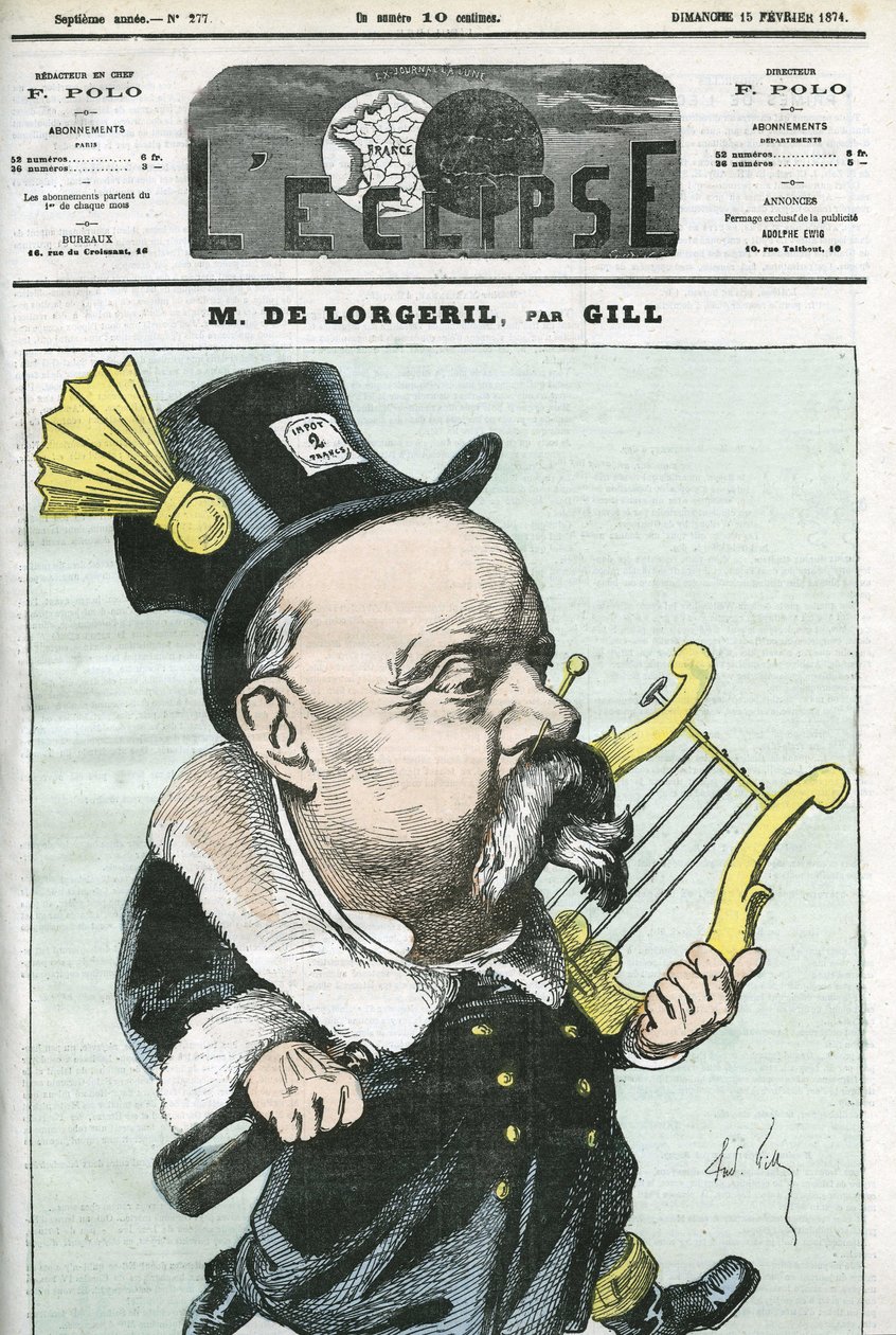 Karikatur von Viscount de Lorgeril, französischer Politiker. Titelblatt in „L