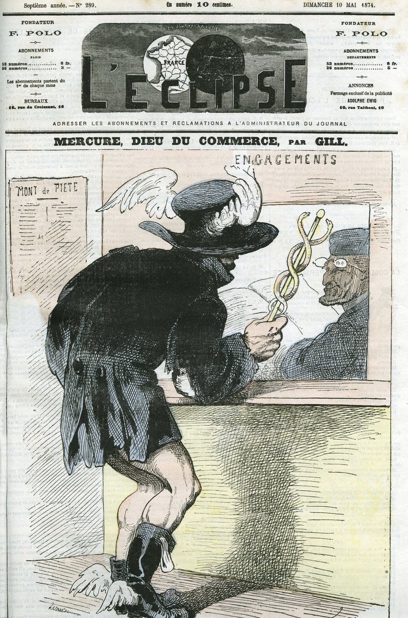 Karikatur von „Merkur, Gott des Handels“. Titelblatt in „L