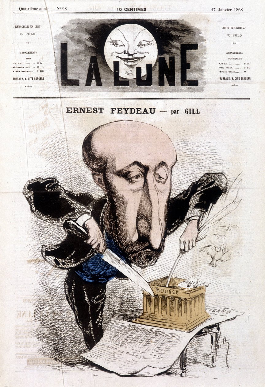 Karikatur von Ernest Feydeau (1821 - 1873) von Gill - in „La Lune“ von Andre Gill