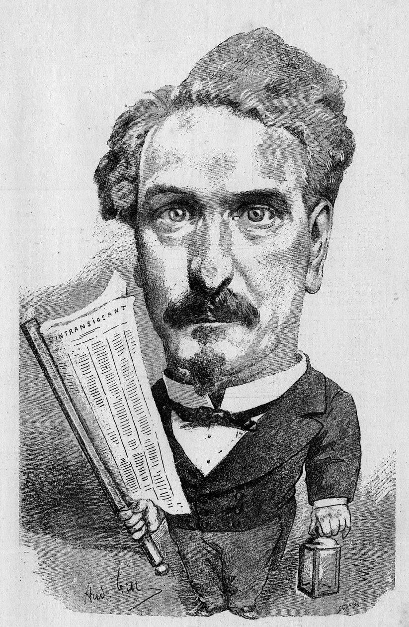 Zeichnung von André Gill, die Henri Rochefort (1831-1913), französischer Journalist und Politiker, darstellt. In „Die illustrierte Welt“ von Andre Gill