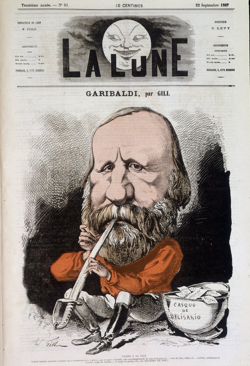 Giuseppe Garibaldi (1807-1882), Hymne an den Frieden - von Gill, in „The Moon“ vom 22.09.1867 von Andre Gill