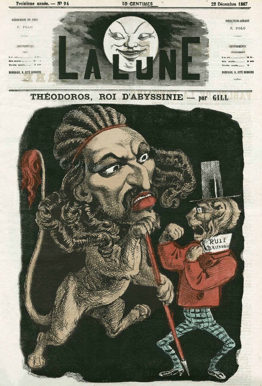Illustration von „Theodoros, König von Abessinien“. Karikatur von Gill, in „La Lune“, 22. Dezember 1867. von Andre Gill