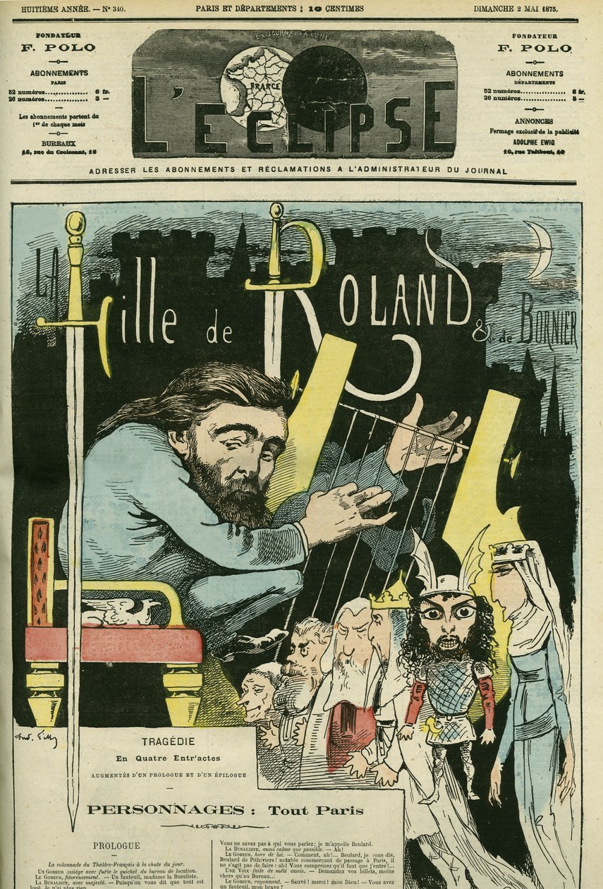 Illustration des Theaterstücks „La Fille de Roland“ von Etienne Charles Henri, Viscount de Bornier (1825-1901). Titelblatt in „L