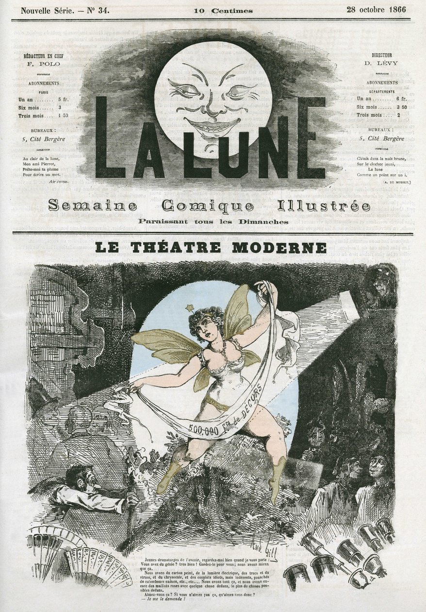 Le Theatre Moderne in Paris. Karikatur von Gill, in „La Lune“, 28. Oktober von Andre Gill