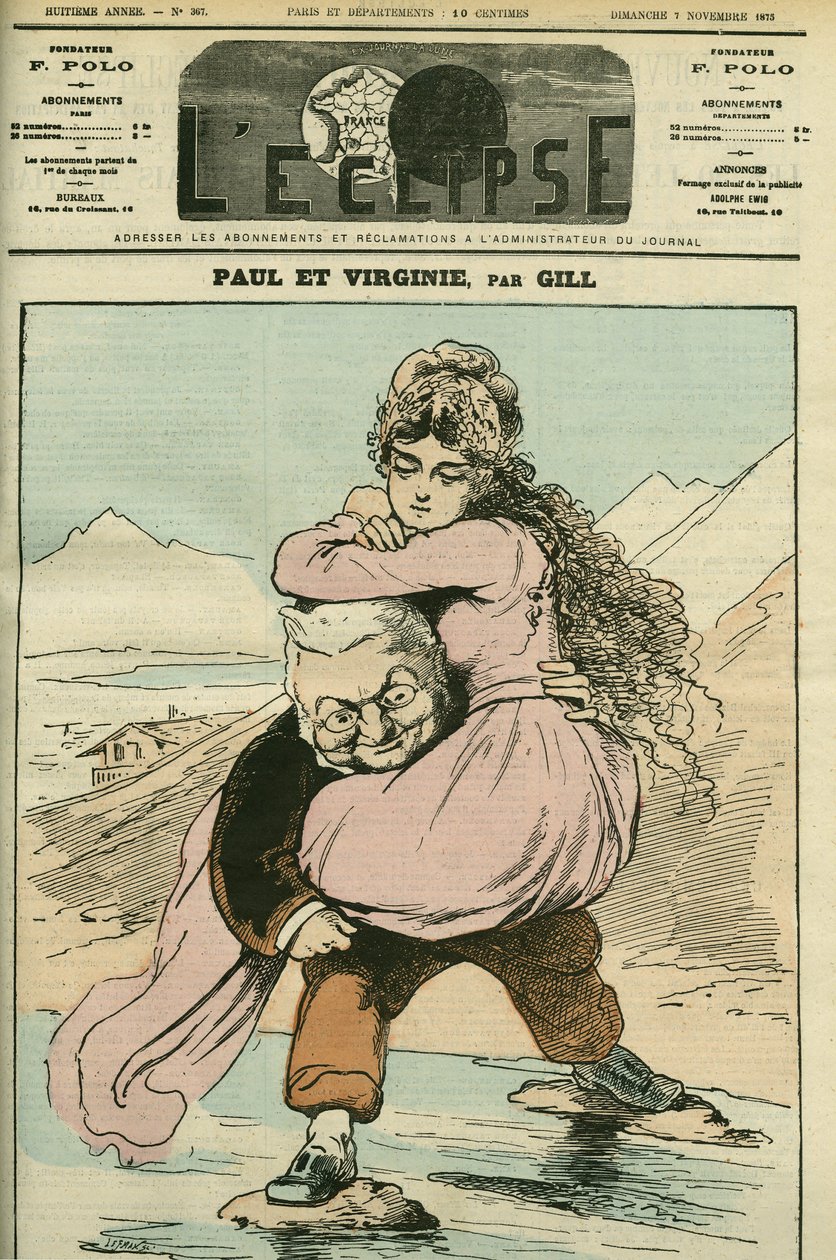 Porträt von Adolphe Thiers (1797-1877), französischer Historiker und Politiker, dargestellt in „Paul et Virginie“ (die Republik). Titelbild in „L