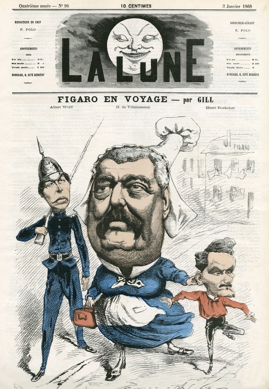 Porträt von Albert Wolff, Hippolyte de Villemessant (1812-1879) und Henri Rochefort (1831-1913), Journalisten bei Figaro von Andre Gill