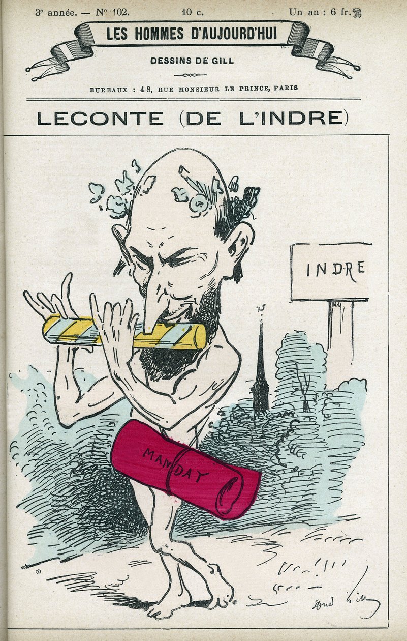 Porträt von Alfred Leconte (1824-1898), französischer Apotheker, Dichter, Liedermacher und Politiker, er war Abgeordneter des Indre von 1876 bis 1898. Karikatur von Gill, Paris von Andre Gill