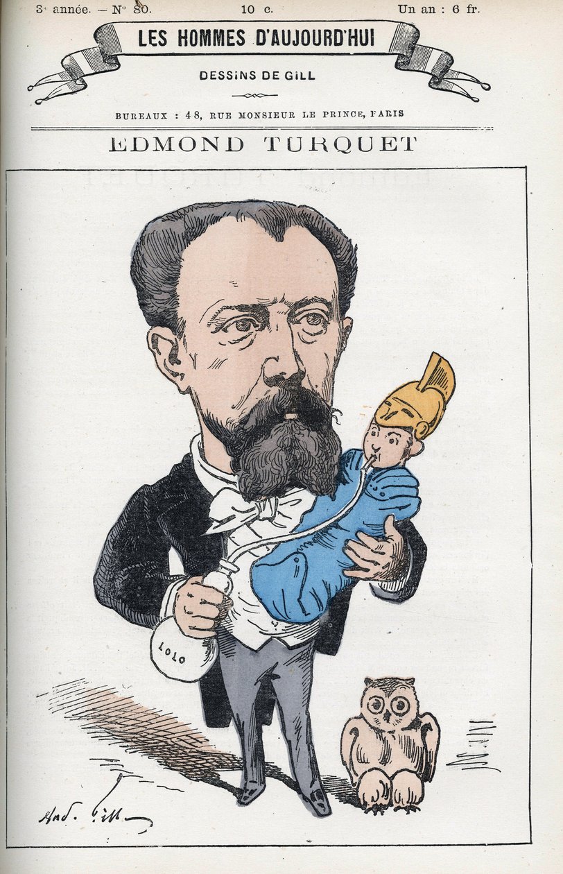 Porträt von Edmond Henri Turquet (1836-1914), französischer Politiker, er war Abgeordneter des Aisne von 1871 bis 1889. Karikatur von Gill, Paris von Andre Gill
